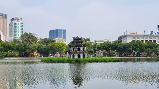 The Turtle Tower On Hoan Kiem Lake In Central Of Hanoi City, Vietnam. Hanoi, Vietnam - April 13, 2022 : The Turtle Tower On Hoan Kiem Lake In Central Of Hanoi City. ho guom stock pictures, royalty-free photos & images