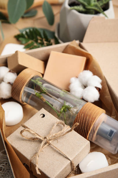 istock Box with eco friendly personal care products, closeup 1395745742