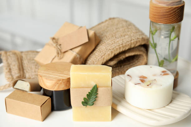 istock Eco friendly personal care products on white table indoors 1395745815