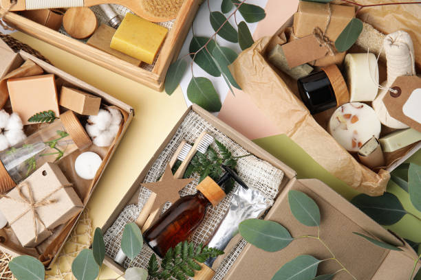 istock Flat lay composition with eco friendly personal care products on color background 1395746603