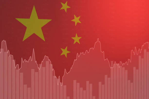 istock Finance graphs on Chinese flag background with lines and columns. Stock market concept 1395746791