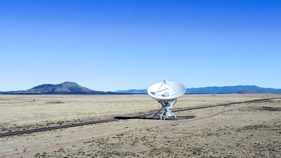 The Very Large Array in New Mexico Are Giant Radio Telescopes Used For Radio Astronomy That Study Celestial Objects And Radio Waves From Outer Space, Aerial Drone View