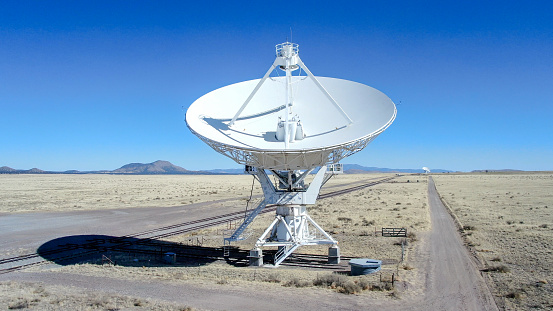 The Very Large Array in New Mexico Are Giant Radio Telescopes Used For Radio Astronomy That Study Celestial Objects And Radio Waves From Outer Space, Aerial Drone View