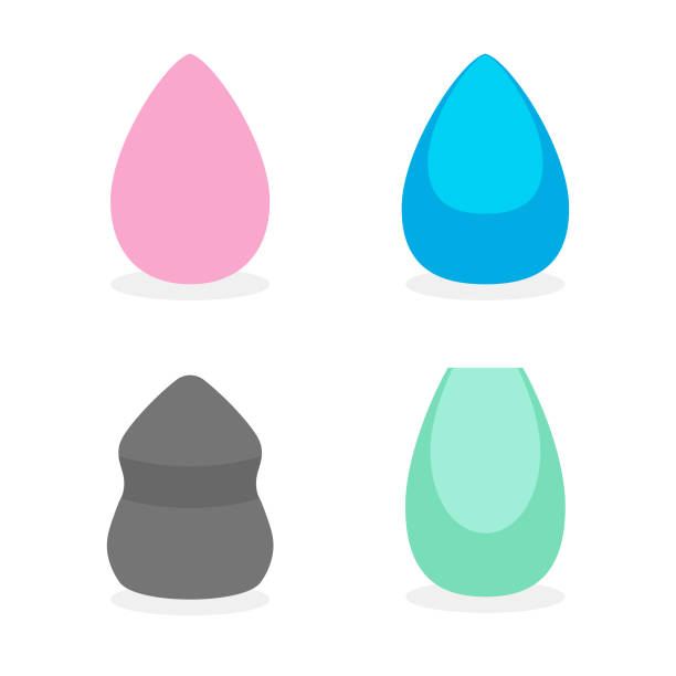 Beauty blender set. Cosmetic makeup sponge for applying foundation, BB and CC cream. Puff сoncealer for decorative cosmetology use. Vector illustration isolated on white background