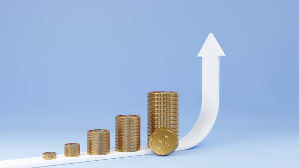 istock Coin stacks with arrow up 3D render illustration 1395748216