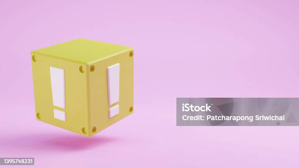 Yellow Item Box With White Exclamation Marks 3d Render Illustration Stock Photo - Download Image Now