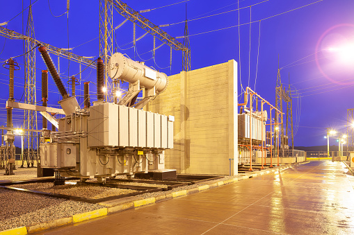 High voltage electrical transformer station, power voltage regulation facility