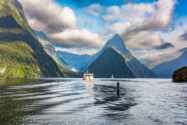 South Island. Tourist boat stock photo