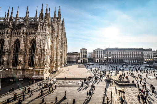 Crowded Piazza Near Milanese Duomo, Italy