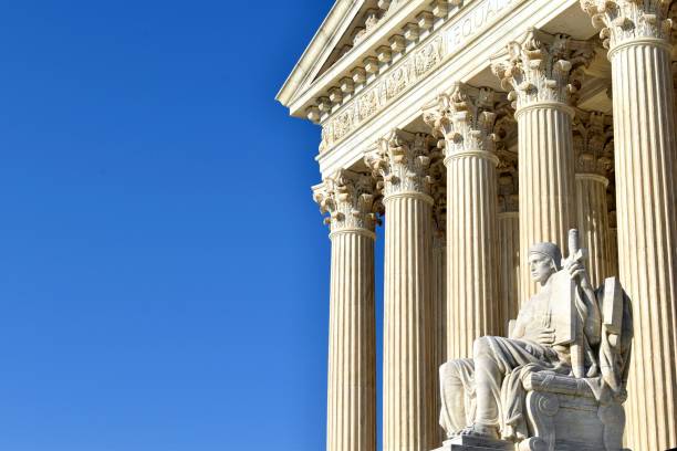 Supreme Court Guardian of Law Guardian of Law seated marble figure outside the Supreme Court of the United States supreme court stock pictures, royalty-free photos & images