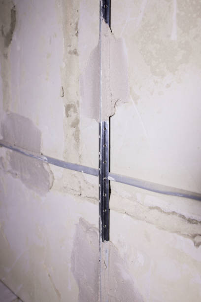 istock Electrical Cable laying on wall. Wiring replacement. Connecting light in flat or office. Professional installation bulb, electrical outlet, cables, wires, switches. 1395753463