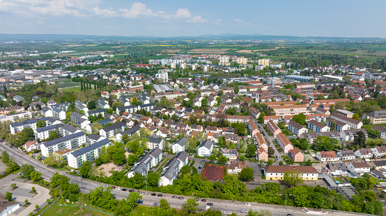 View over Mainz-Kostheim - aerial view