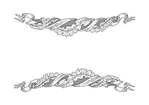 花の渦巻き、スクロール、リボンを備えたベクターヴィンテージ月桂樹フレーム - scroll shape scroll swirl decoration点のイラスト素材／クリップアート素材／マンガ素材／アイ��コン素材