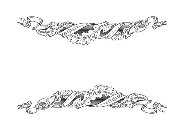 Vector illustration of Vector vintage laurels frame with floral swirls, scrolls and ribbons