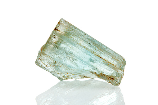 macro mineral stone aquamarine on a white background close-up