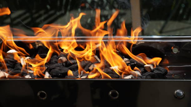 istock Empty Barbecue Flaming Grill Close Up With Bright Flames 1395755303