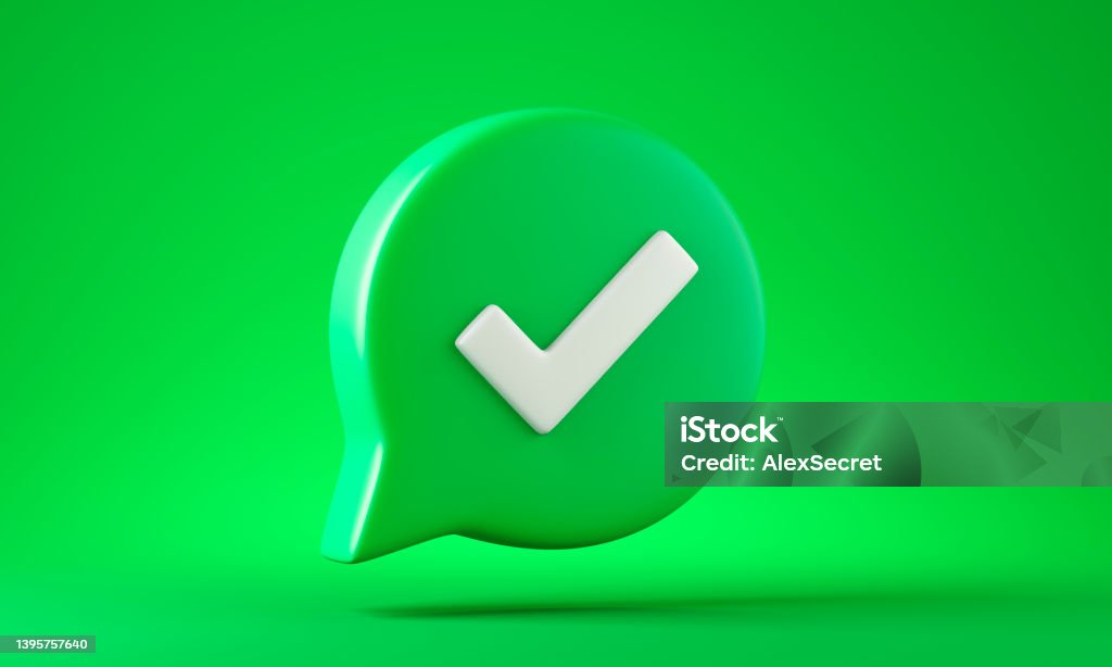 Speech bubble with check mark icon Assignment task icon. 3d illustration Three Dimensional Stock Photo