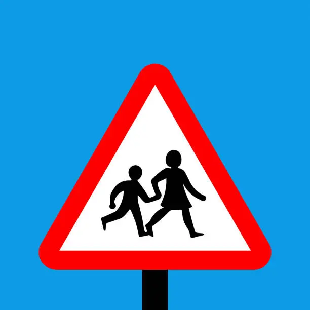 Vector illustration of Warning triangle children crossing