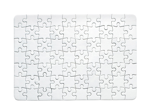 Four pice of the purple jigsaw puzzle is made of porous rubber isolated on white