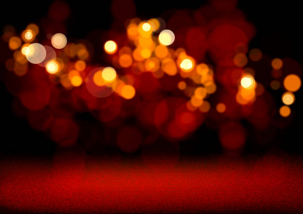 Red glitter vintage lights background. defocused