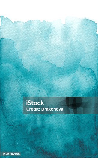 istock Hand drawn watercolor wash vibrant blue teal background 1395762155