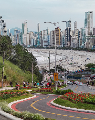 view of the beach and the buildings of Balneário Camboriú in Santa Catarina in Brazil.