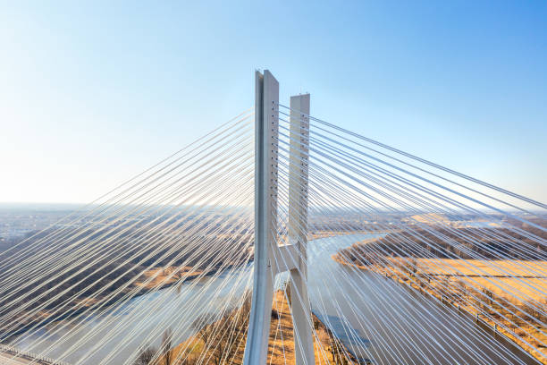 istock Upper part of a cable-stayed bridge in Wroclaw, Poland 1395763921