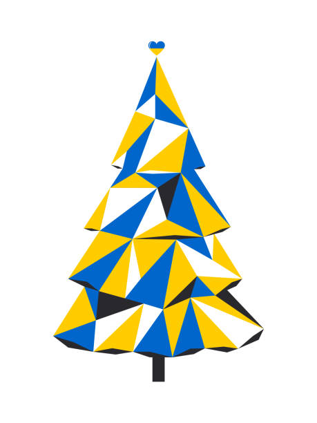 istock Christmas tree made up of yellow and blue triangles. Modern New Year illustration for New Year cards isolated on white background. Vector. 1395764683