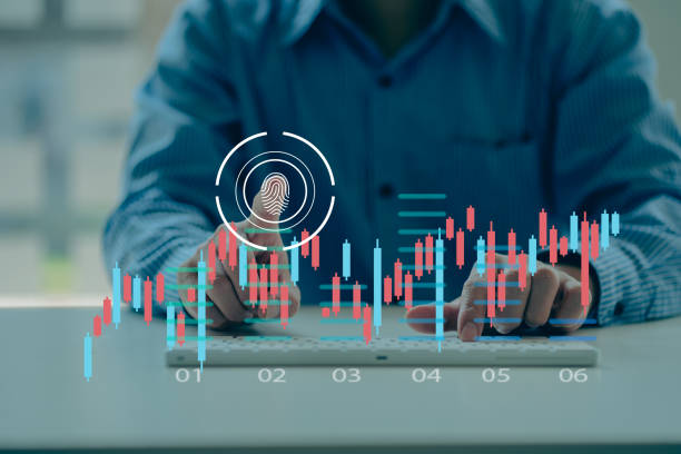 Businessman, Analysis and Technology, Finance and Banking Chart from laptop computer using creative backlit hologram keyboard with charts and tables on the global economy and stock concept background. hombre de negocios, análisis y tecnología, finanzas y gráfico bancario desde una computadora portátil utilizando un teclado de holograma retroiluminado creativo con gráficos y tablas sobre la economía global y el fondo del concepto de acciones.