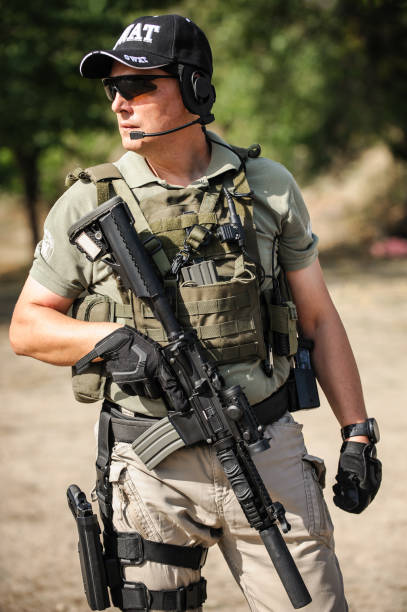 Full armed swat special forces army soldier in combat uniform