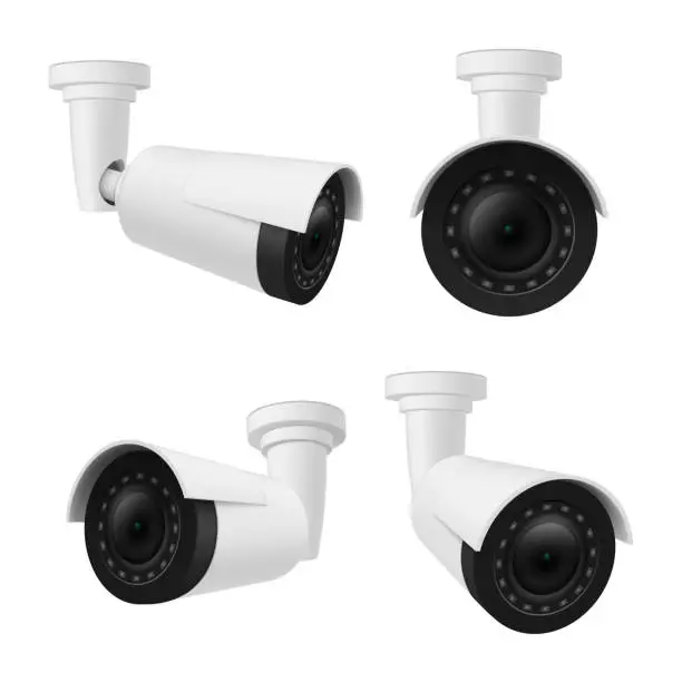 Vector illustration of Collection realistic modern surveillance camera different sides template vector illustration