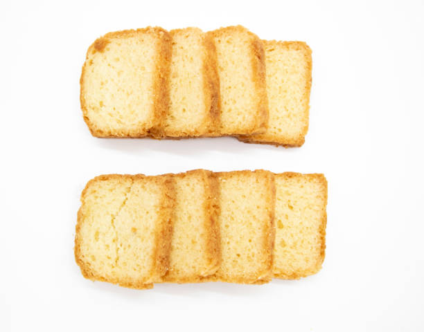 pound cake slice isolate on white background, top view stock photo