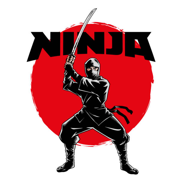 ilustrações de stock, clip art, desenhos animados e ícones de ninja warrior vector illustration. silhouette of japanese fighter. - ninja