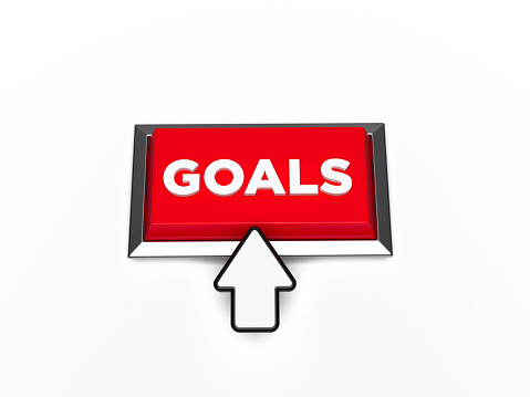 Red push button goals text computer cursor. On white color background. Isolated with clipping path.