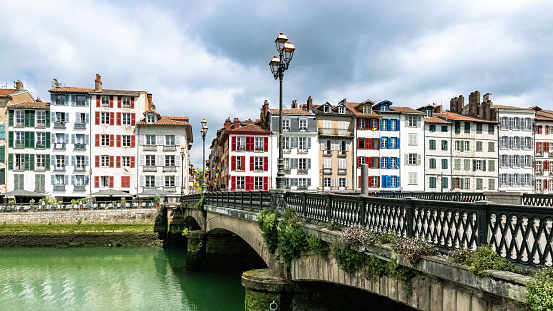 Bayonne in the pays Basque, colorful facades on the river Nive