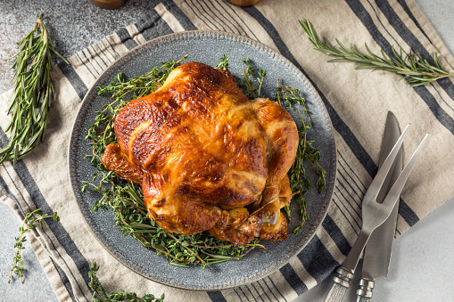 Homemade Roast Rotisserie  Chicken with Salt Pepper and Thyme