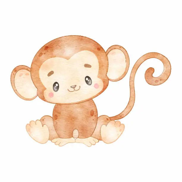Vector illustration of Digital watercolor. Illustration of cute cartoon tropical animal