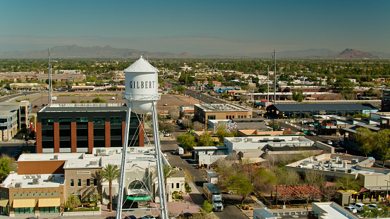 Aerial shot of Downtown Gilbert, Arizona on a clear sunny day

Authorization was obtained from the FAA for this operation in restricted airspace.