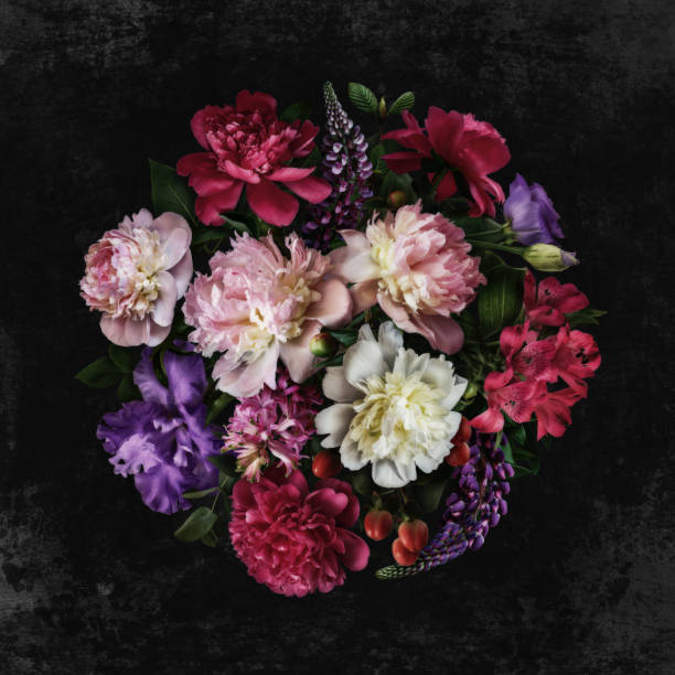 istock Floral collage on dark background. Digital art. 1395787206