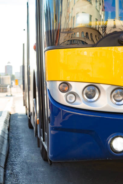 istock Public transportation bus in urban surroundings. 1395788596