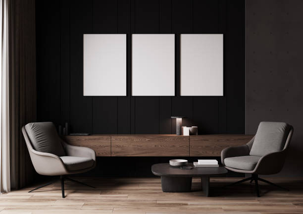 istock mock up poster frame in modern interior background, living room, Scandinavian style, 3D render, 3D illustration 1395790410