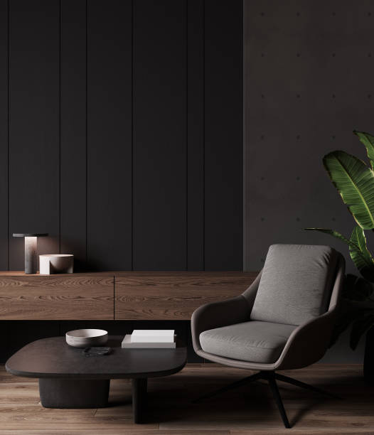 istock Modern dark living room interior design, 3d rendering 1395790415