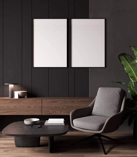 istock mock up poster frame in modern interior background, living room, Scandinavian style, 3D render, 3D illustration 1395790418