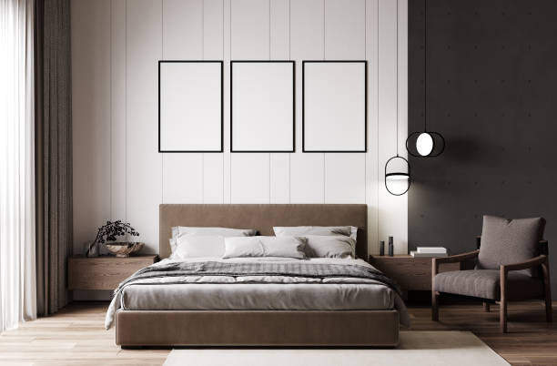 istock poster frames mock up in modern bedroom interior in beige tones, 3d rendering 1395790419
