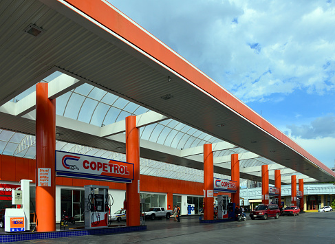 Asunción, Paraguay: Copetrol gas and service station - pump islands and canopy - Copetrol S.A. is a company based in Paraguay, it operates in the Petroleum and Petroleum Products wholesale and retail sectors. (\