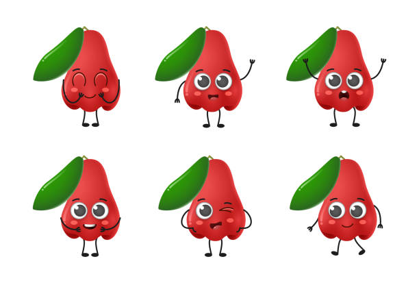 istock Set of cute cartoon rose apple fruit vector character set isolated on white background 1395792400
