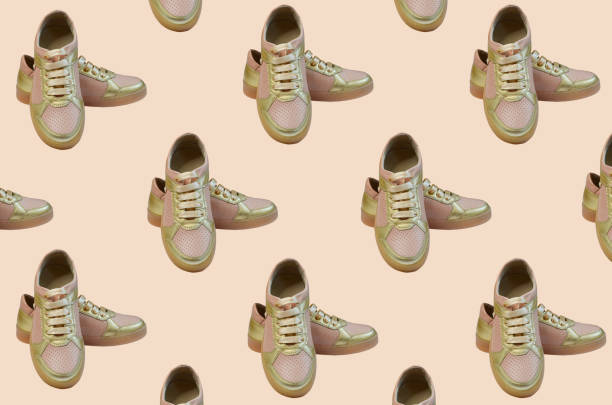 istock trendy leather shoes background, boots seamless pattern levitation 1395793365