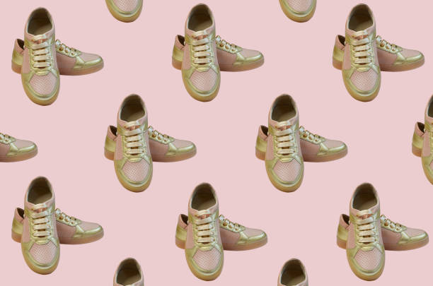 istock trendy leather shoes background, boots seamless pattern levitation 1395793366