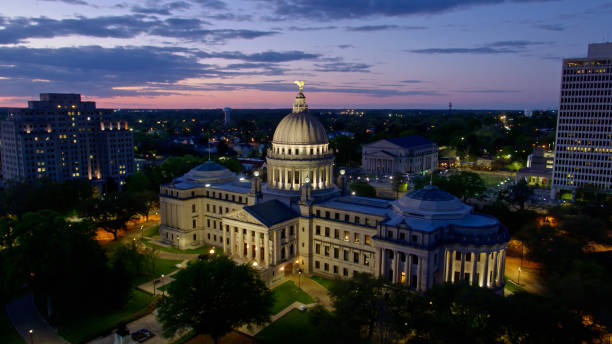 istock Mississippi State Capitol at Twilight - Aerial 1395793559