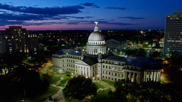 istock Mississippi State Capitol Building at Night - Aerial 1395793576